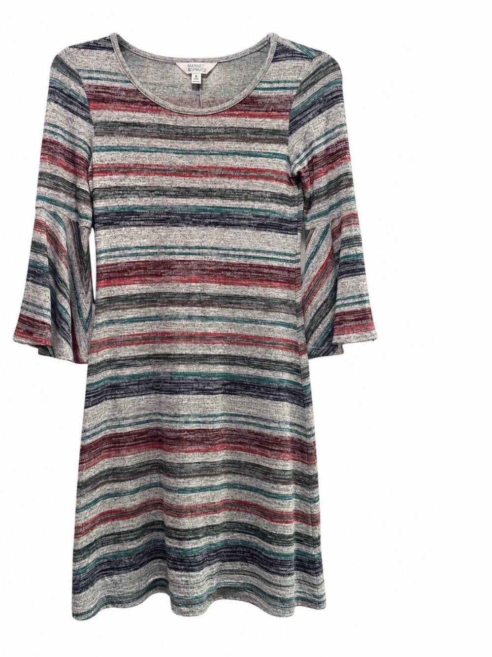 Market & Spruce Striped Swing Dress in Red, Teal, Navy & Gray
